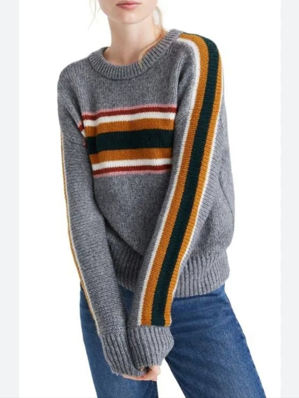 Madewell Grey Striped Heath Pullover Knit Sweater